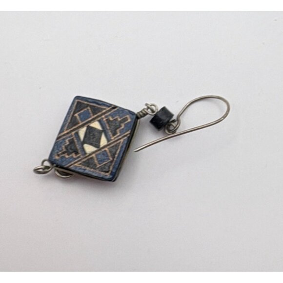 Vintage Aztec Dangle Earrings Geometric Tribal-Inspired Silver Tone Spiral - Picture 4 of 6